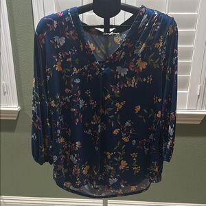 Floral V-Neck Women's Top - Blue